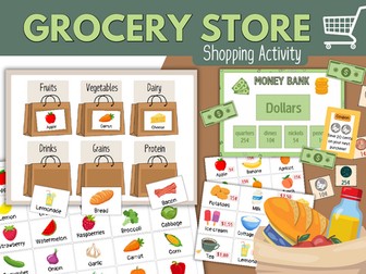 Grocery Store Shopping Activity. Counting Money Coins Math Game.