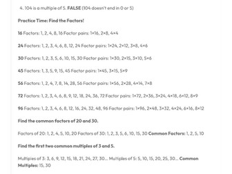 Primary School Maths - Multiples of a Number Task Booklet