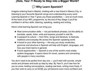 Year 7 Spanish parents evening booklet