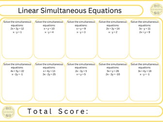 Linear Simultaneous Equations - 10 Questions
