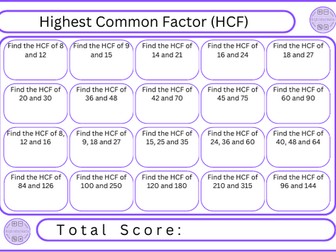 Highest Common Factor (HCF) - 20 Questions