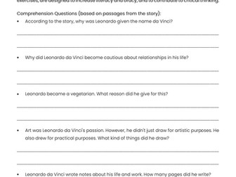 Leonardo da Vinci - Literacy Activities - 7+