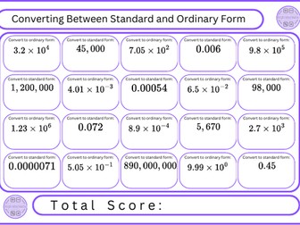 Converting Between Standard and Ordinary Form - 20 Questions