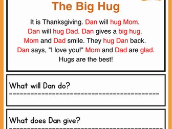 Thanksgiving CVC Decodable Short Stories worksheets with Comprehension Questions