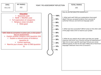 Year 7 Assessment Reflection Sheet (can be used for any subject)