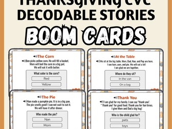 Thanksgiving CVC Decodable Short Stories BOOM Cards™ with Audio