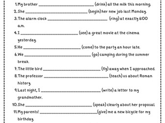 Irregular Verbs in Context: Past Tense Sentence Rewrites (5 Worksheets)