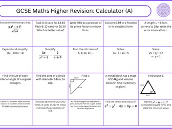 GCSE Maths Higher Revision Calculator (A)