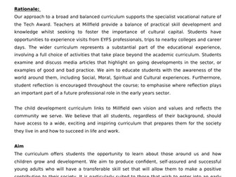 BTEC Child Development Curriculum Impact Statement