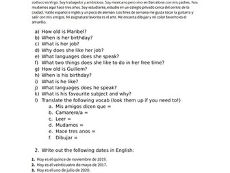 Spanish comprehension booklet