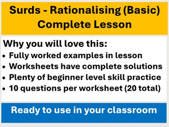 Rationalising Surds (Basic) – Lesson PowerPoint & Worksheets with Worked Solutions