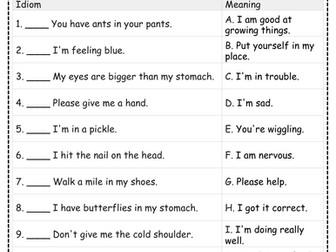 Idioms Matching Worksheets: 5-Pack Figurative Language Practice