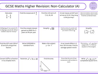 GCSE Maths Higher Revision Non-Calculator (A)