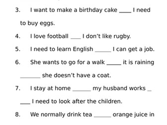 ESOL conjunctions running dictation