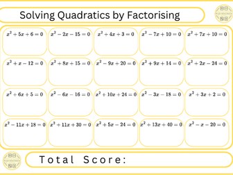 Solving Quadratics by Factorising - 20 Questions