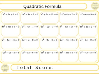 Quadratic Formula - 20 Questions