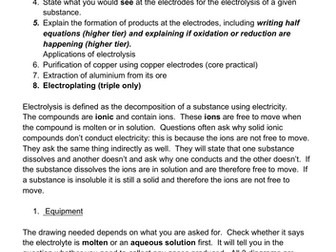 Guide to Edexcel GCSE Electrolysis