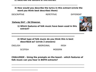 Modern Folk Music Listening Worksheet