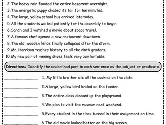Subjects and Predicates Extra Practice Worksheets