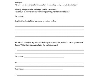 Non Fiction - Persuasive Techniques Homework Worksheet