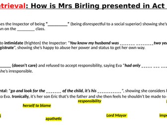 'An Inspector Calls' - Revision of Mrs Birling