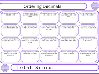 Ordering Decimals - 20 Questions