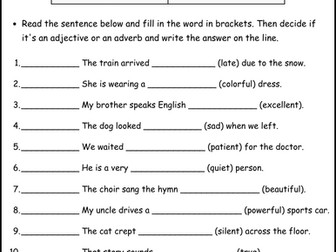 Adjective and Adverb, Grammar Worksheets with Answers