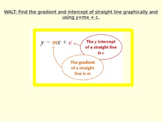Find the gradient and y-intercept of straight line graphically and fro y = mx + c