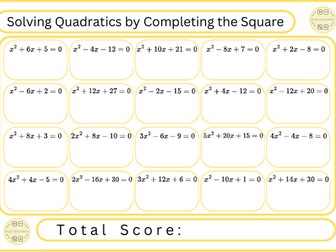 Solving Quadratics by Completing the Square - 20 Questions