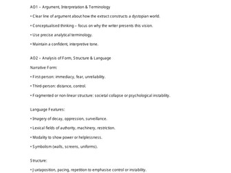 Complete Unseen Dystopian Revision sheet A Level OCR
