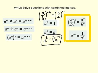 Combined indices. Simplify by using index laws.