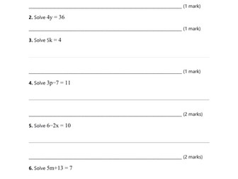 Edexcel GCSE Solving Linear Equations Test