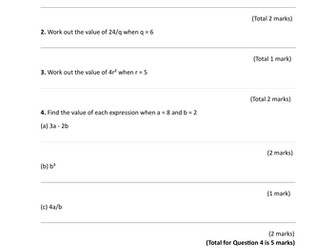 GCSE Maths Substitution Test - Edexcel Foundation