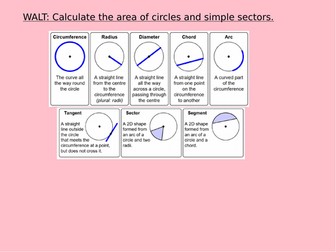 Calculate the area of a circle and the area of simple sectors.