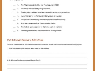 Thanksgiving Grammar Worksheets with Answer Key