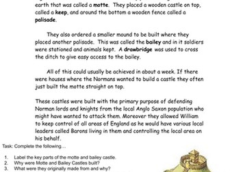 Motte and Bailey Castle Worksheet.