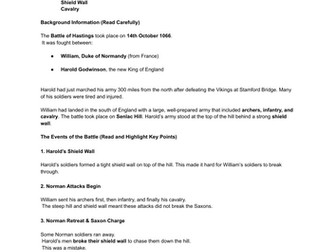 Battle of Hastings Worksheet