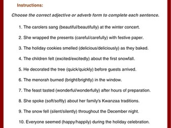 December Grammar Worksheets with Answer key | December ELA Review