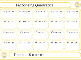 Factorising Quadratics - 20 Questions