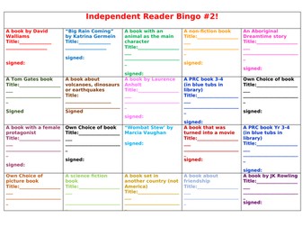 Reading Bingo Record sheets