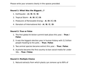 Geography quiz 2025 edition answer sheet