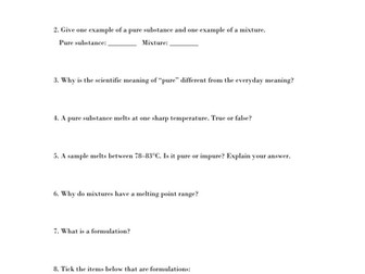 Pure and formulation Worksheet: Combined Science