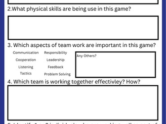 Team Games - Non Participant Sheet