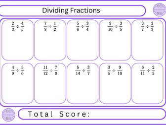 Dividing Fractions - 10 Questions