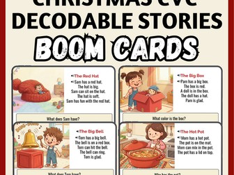 Christmas CVC Decodable Short Stories BOOM Cards™ with Audio