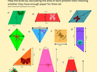 Elves' Workshop (Christmas Maths Area Worksheet)