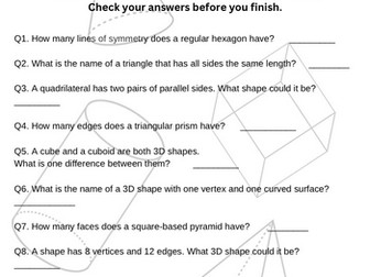 KS2 Shapes Worksheet (Ideal for SATs)