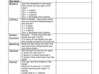 Target town - worksheet with explanation of each station.