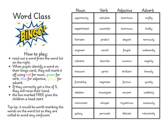 Word Class Bingo