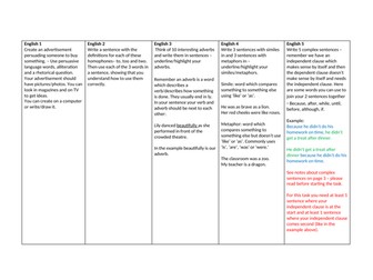 Homework Grid English Tasks Upper Primary/Lower High School